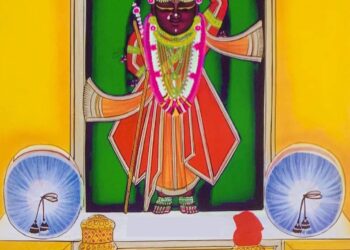 श्रीनाथजी में आज धोती पटका पर खुले बन्ध के श्रृंगार