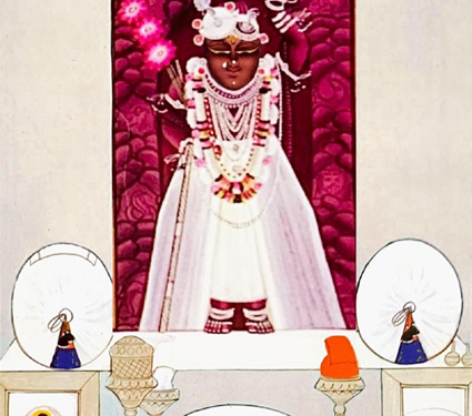 श्रीनाथजी के आज श्वेत पिछोड़ा, क़तरा-चंद्रिका श्रृंगार के दर्शन