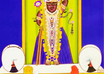 श्रीनाथजी में आज आसमानी पिछोड़ा व सुनहरी घेरा के श्रृंगार