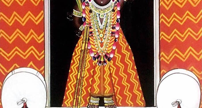 श्रीनाथजी में आज लाल पीले लहरिया पर कतरा का श्रृंगार