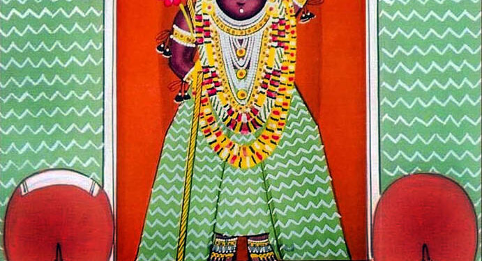 आज श्रीनाथजी को हरा-सफ़ेद लहरिया पर कतरा का श्रृंगार