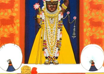 श्रीनाथजी में आज पिछोड़ा व सुनहरी घेरा के श्रृंगार दर्शन