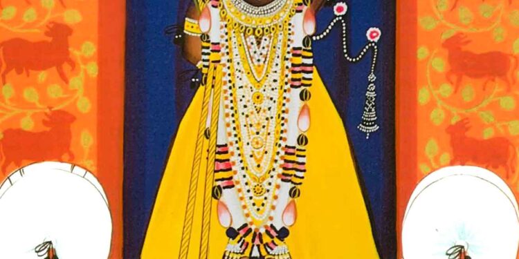 श्रीनाथजी में आज पिछोड़ा व सुनहरी घेरा के श्रृंगार दर्शन