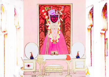 श्रीनाथजी के आज पिछोड़ा पर जमाव का क़तरा के श्रृंगार में दर्शन