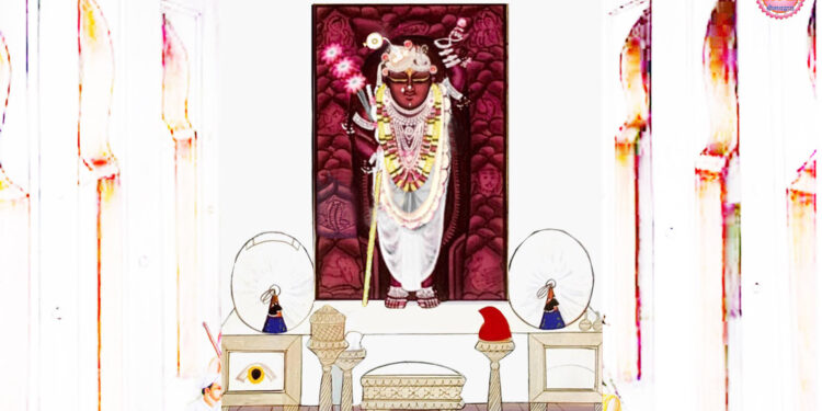 श्रीनाथजी में आज धोती पर चन्द्रिका का श्रृंगार, सायंकाल में कली के श्रृंगार