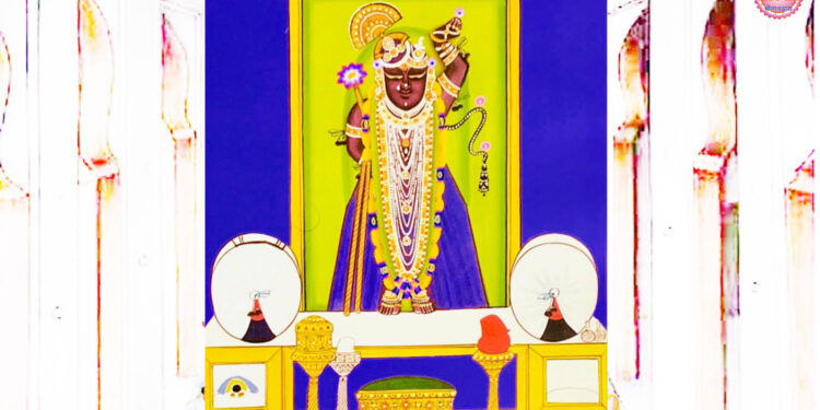 श्रीनाथजी में आज आसमानी पिछोड़ा व सुनहरी घेरा के श्रृंगार