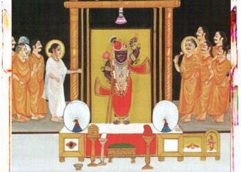 श्रीनाथजी में आज कसुमल धोती-उपरना के श्रृंगार