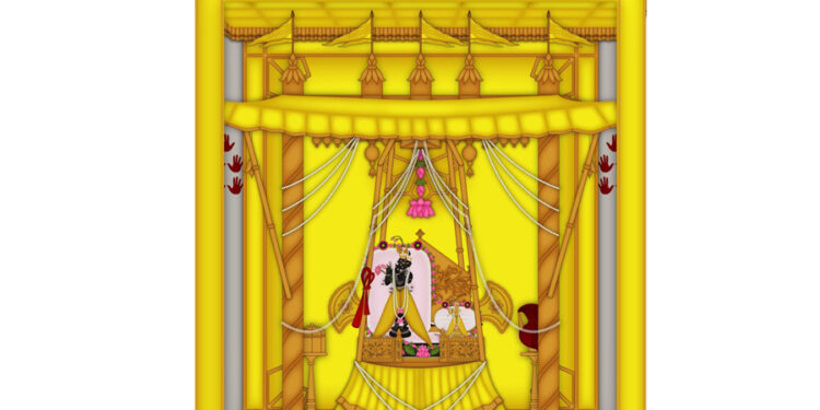 पीली घटा में स्वर्ण हिंडोलने में विराजे प्रभु द्वारकाधीश