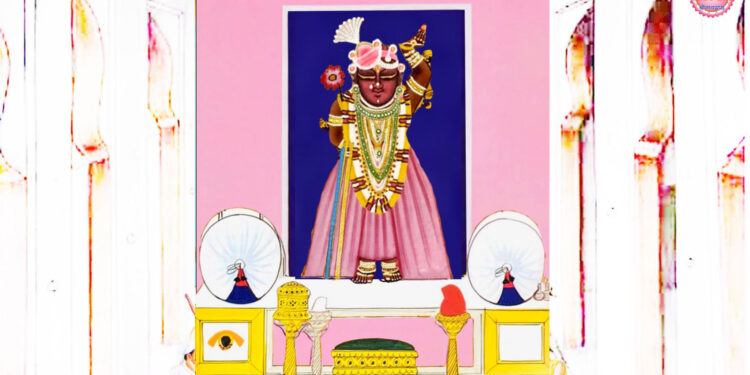 आज श्रीनाथजी में गुलाबी पिछोड़ा पर पगा चन्द्रिका श्रृंगार