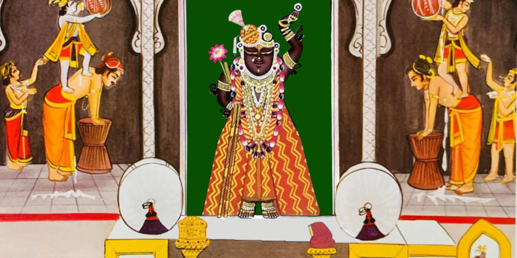 श्रीनाथजी में आज लहरिया के पिछोड़ा पर पगा चन्द्रिका के श्रृंगार