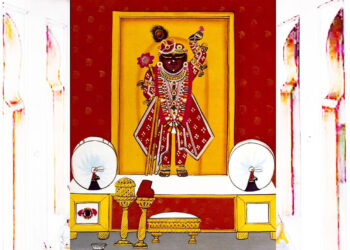 श्रीनाथजी में आज सप्तम विलास, श्वेत छापा के वस्त्र पर कतरा का श्रृंगार