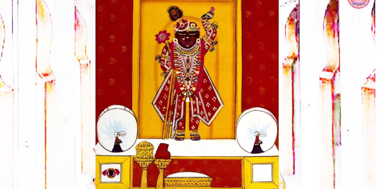 श्रीनाथजी में आज सप्तम विलास, श्वेत छापा के वस्त्र पर कतरा का श्रृंगार