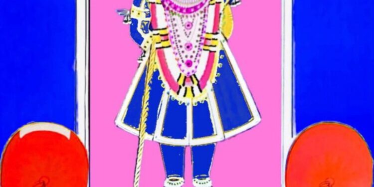 श्रीनाथजी में आज घेरदार वागा एवं गोल चंद्रिका के श्रृंगार