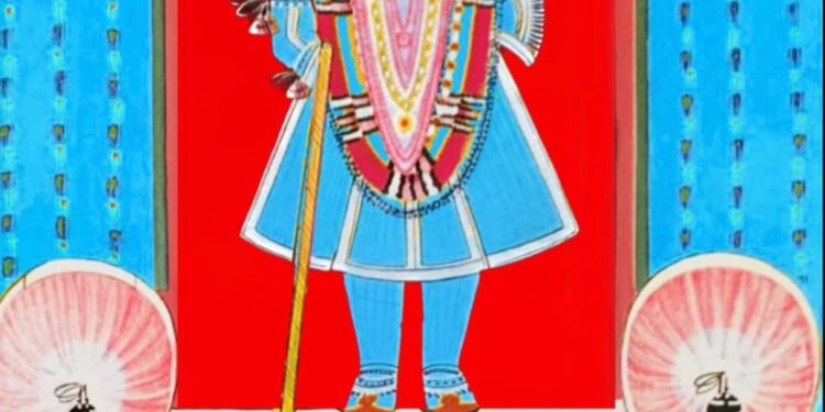 खिनख़ाब के घेरदार वागा पर गोल चंद्रिका के शृंगार