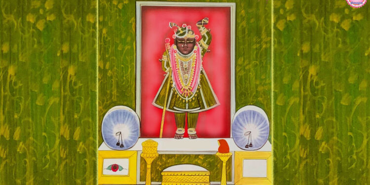 श्रीनाथजी में आज हरी जरी के वस्त्र पर कतरा का श्रृंगार