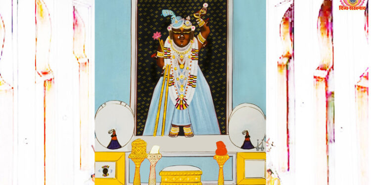 श्रीनाथजी में आज फिरोजी पिछोड़ा पर कतरा का श्रृंगार