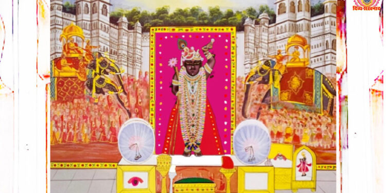 श्रीनाथजी में आज लाल पिछोड़ा पर मोर चन्द्रिका का श्रृंगार