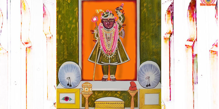 श्रीनाथजी को आज हरे खीनखाब पर कतरा का श्रृंगार