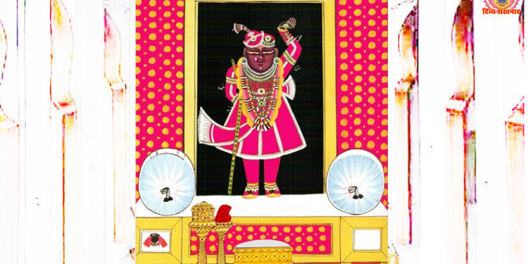 श्रीनाथजी में आज घेरदार वागा पर कतरा चन्द्रिका का श्रृंगार