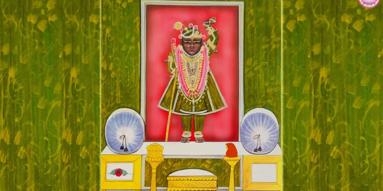 श्रीनाथजी में आज हरी जरी के वस्त्र पर गोल चन्द्रिका का श्रृंगार