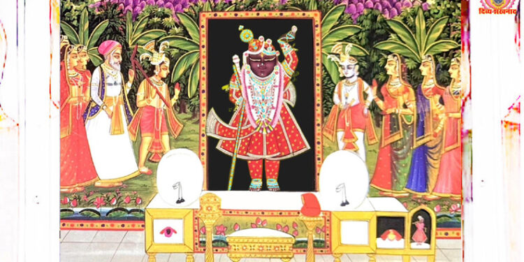 श्रीनाथजी में आज चुन्दडी के वस्त्र पर चन्द्रिका का श्रृंगार