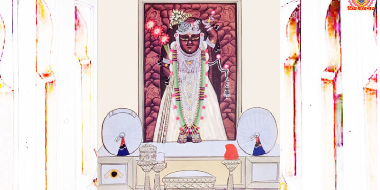 श्रीनाथजी के आज श्वेत पिछोड़ा पर टिपारा श्रृंगार के दर्शन