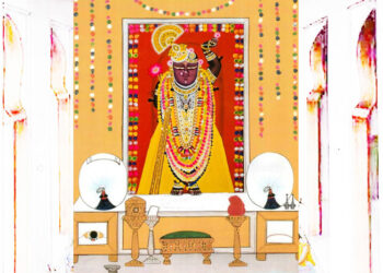 श्रीनाथजी में आज पीला पिछोड़ा व सुनहरी घेरा का श्रृंगार