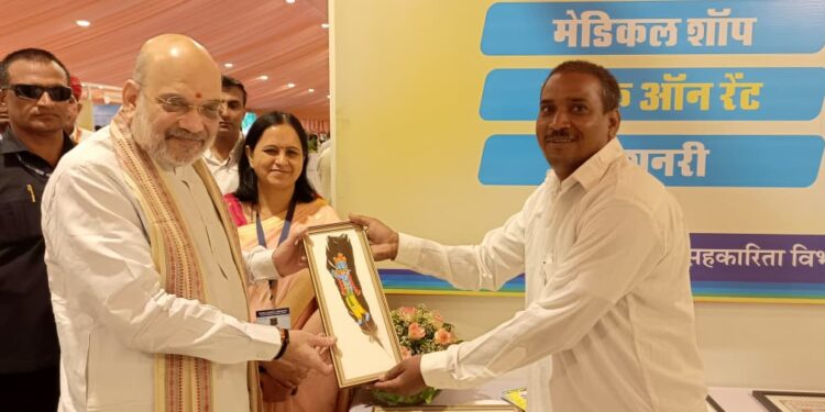 पंख पर भगवान श्रीकृष्ण की छवि देखकर अभिभूत हुए गृहमंत्री अमित शाह