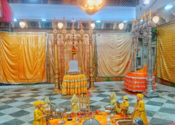 श्रीद्वारकाधीश मंदिर कांकरोली में आज पीली घटा के दर्शन